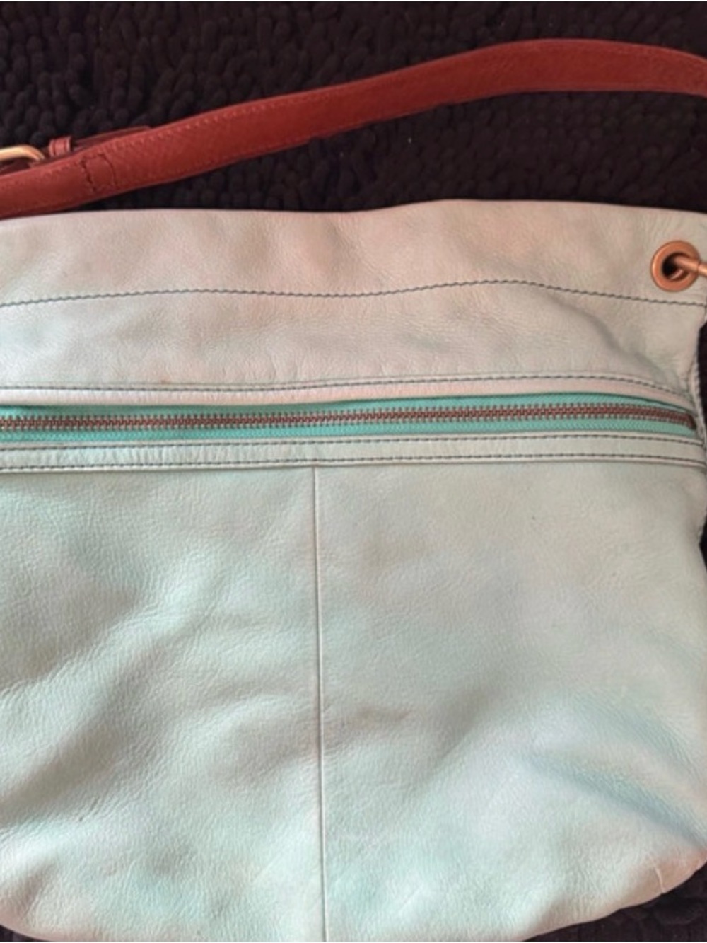 Fossil Mint Green Leather Shoulder Bag with Brown Accents - Picture 5 of 12
